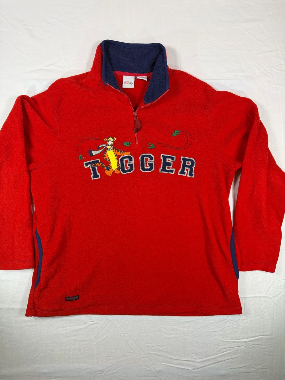 Vintage Disney Tigger Fleece Quarter Zip Pullover Red Embroidered Men's L